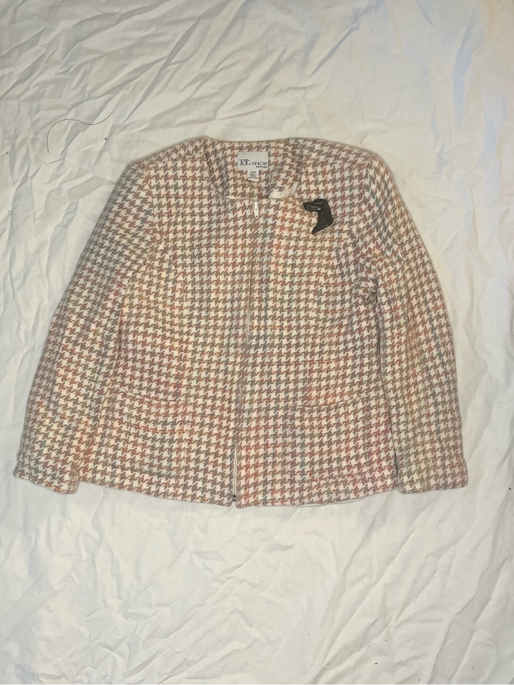 Kensie Pink Houndstooth Collarless Blazer Size 10P